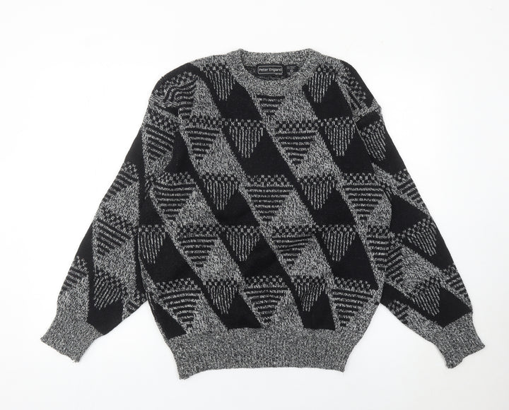 Peter England Men’s Black XL Geometric Wool Blend Jumper
