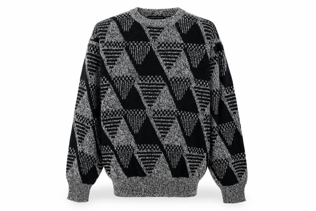 Front view of Peter England Men’s Black XL Geometric Wool Blend Jumper