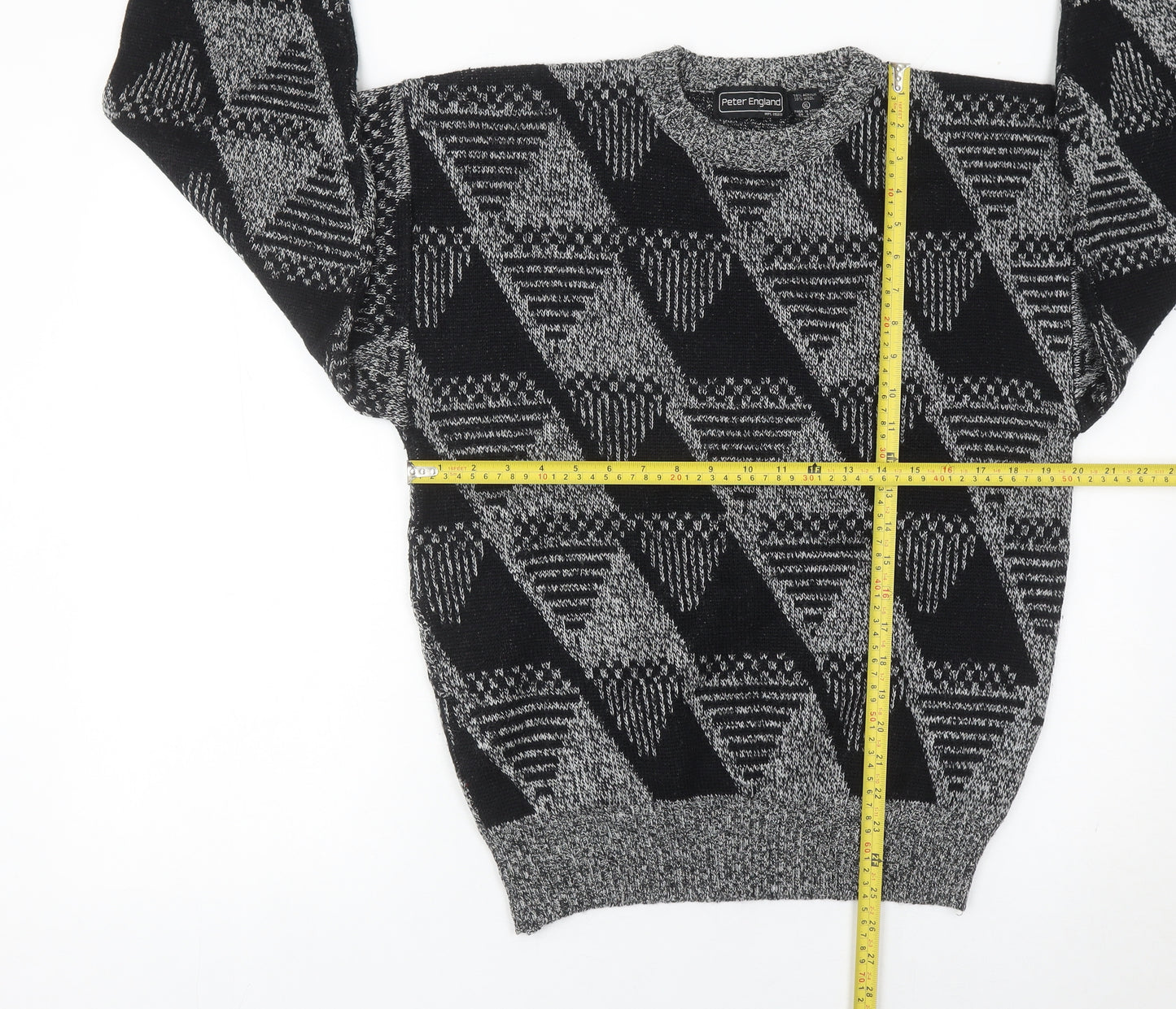 Peter England Men’s Black XL Geometric Wool Blend Jumper