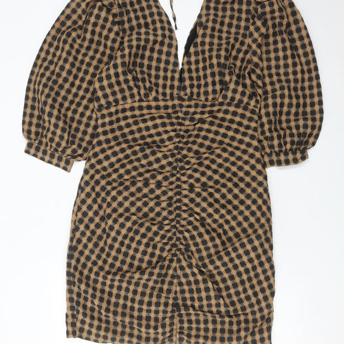 Object Women Brown Black Check Bodycon Dress Size 12
