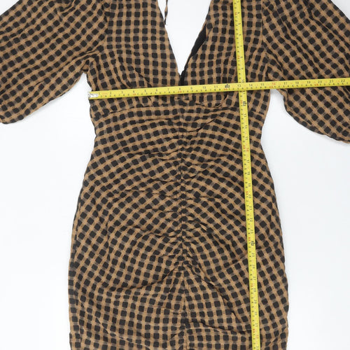 Object Women Brown Black Check Bodycon Dress Size 12