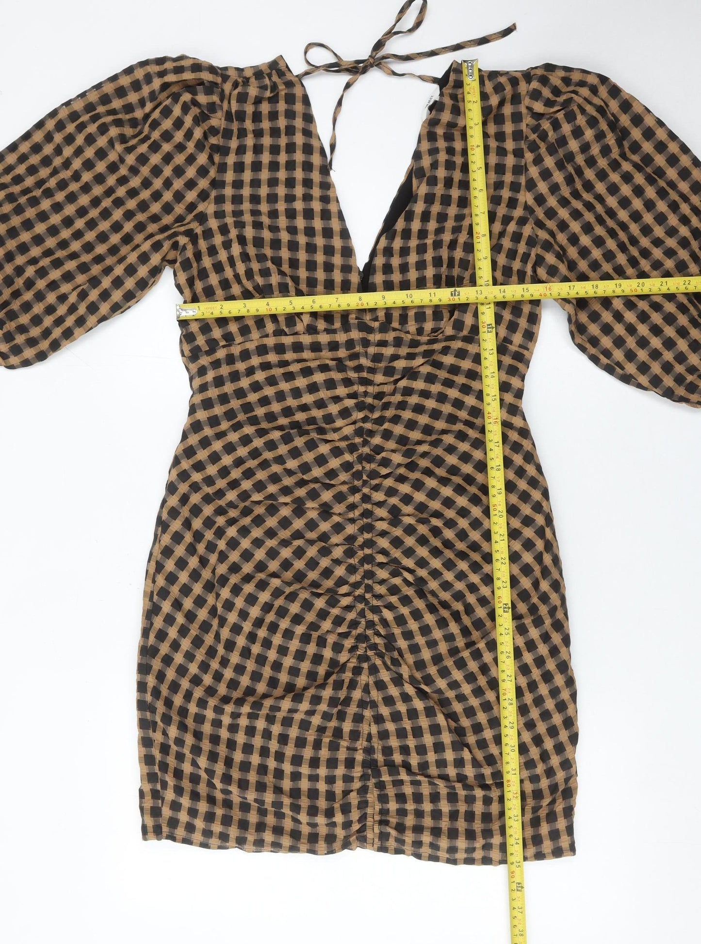 Object Women Brown Black Check Bodycon Dress Size 12