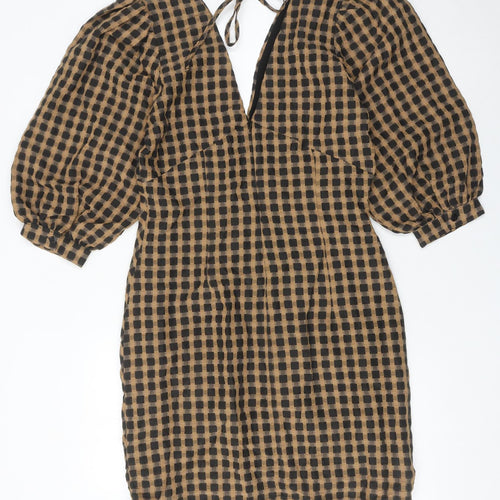 Object Women Brown Black Check Bodycon Dress Size 12