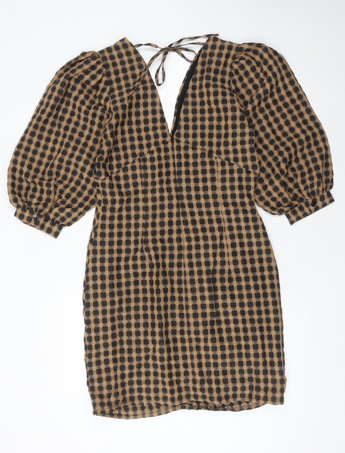 Object Women Brown Black Check Bodycon Dress Size 12