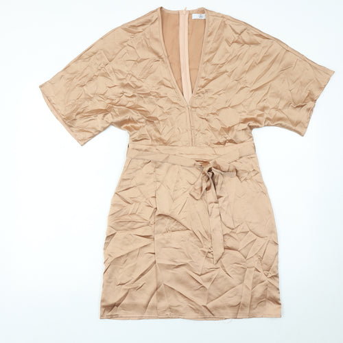 Missguided Women’s Beige Size 10 Wrap Dress Kimono Sleeve Short