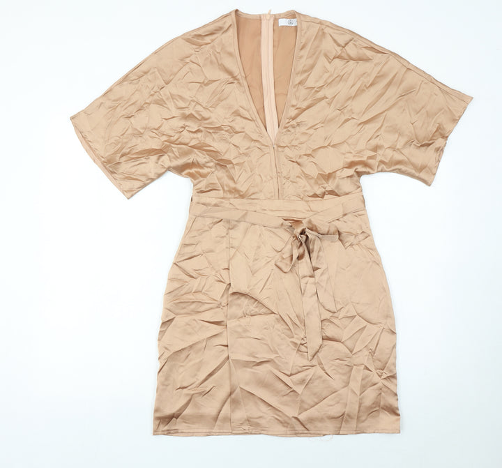 Missguided Women’s Beige Size 10 Wrap Dress Kimono Sleeve Short