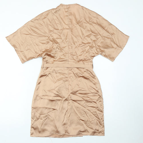 Missguided Women’s Beige Size 10 Wrap Dress Kimono Sleeve Short