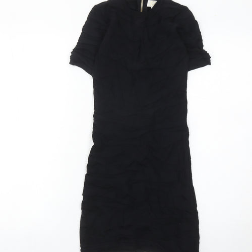 ICHI Women Black Midi Bodycon Dress Size S Half Sleeve High Neck