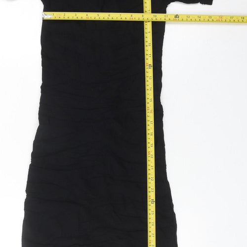 ICHI Women Black Midi Bodycon Dress Size S Half Sleeve High Neck