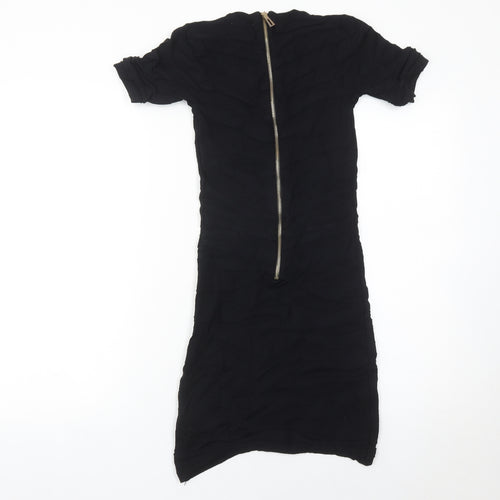 ICHI Women Black Midi Bodycon Dress Size S Half Sleeve High Neck