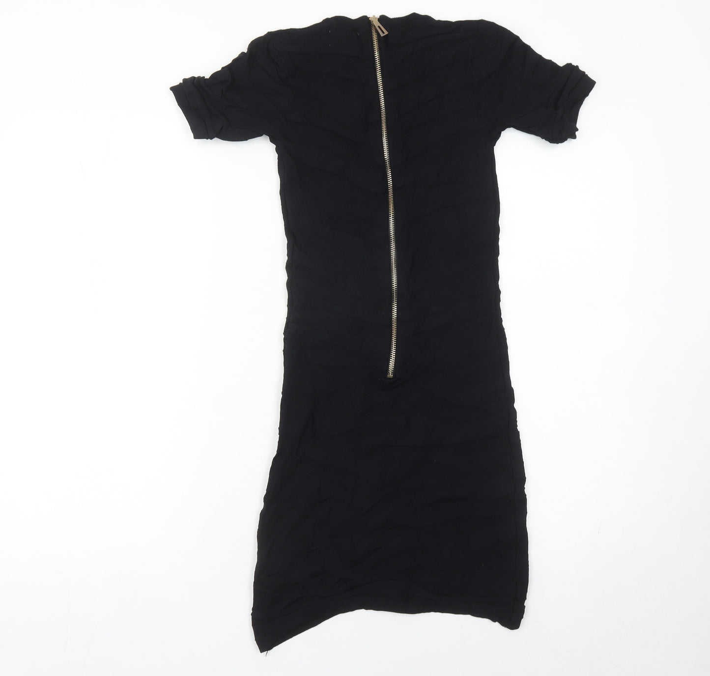 ICHI Women Black Midi Bodycon Dress Size S Half Sleeve High Neck