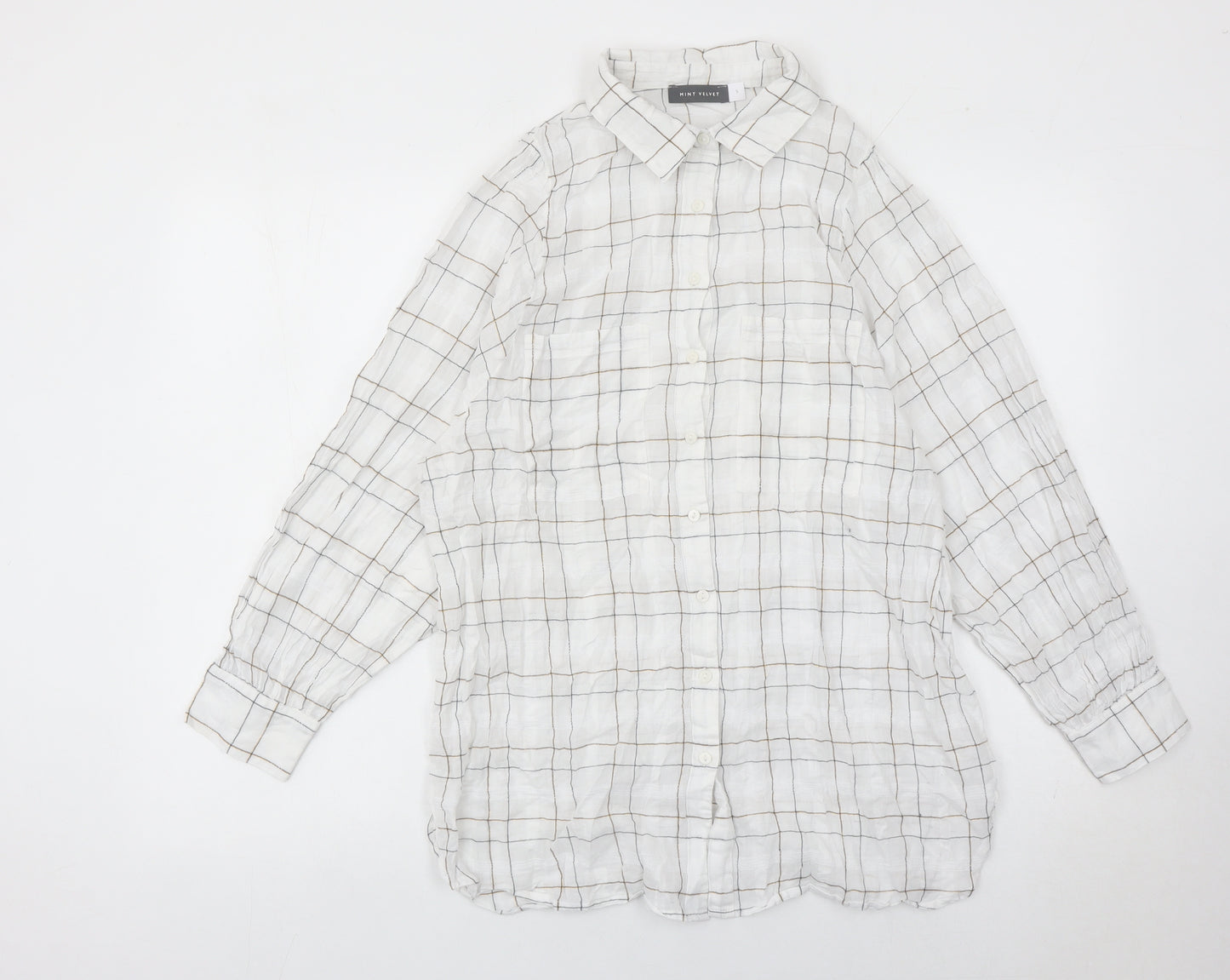 Mint Velvet Women’s White Check Button-Up Shirt Long Sleeve Size S