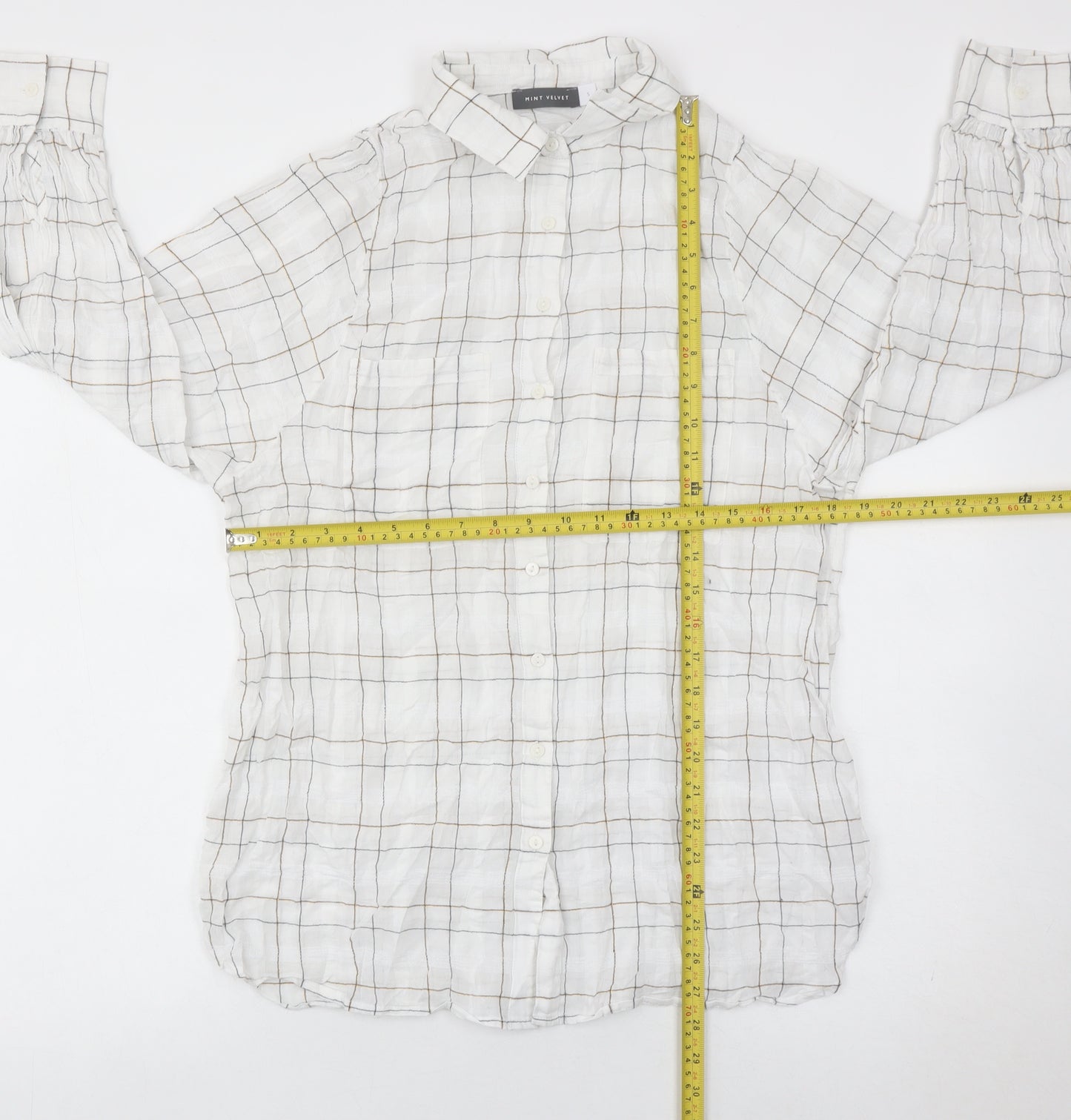 Mint Velvet Women’s White Check Button-Up Shirt Long Sleeve Size S