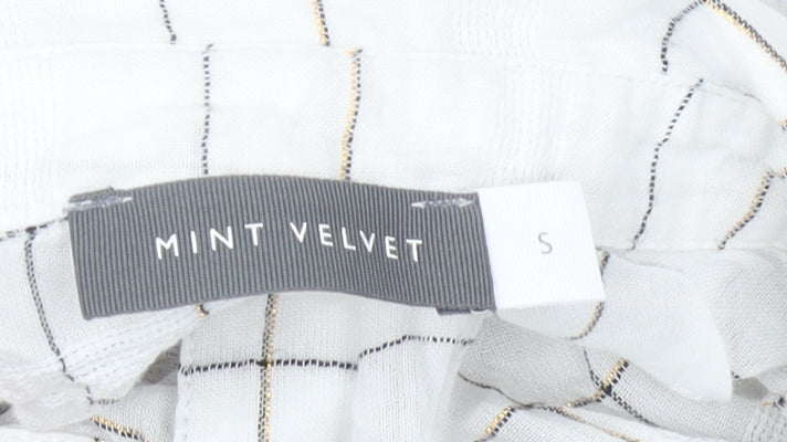 Mint Velvet Women’s White Check Button-Up Shirt Long Sleeve Size S