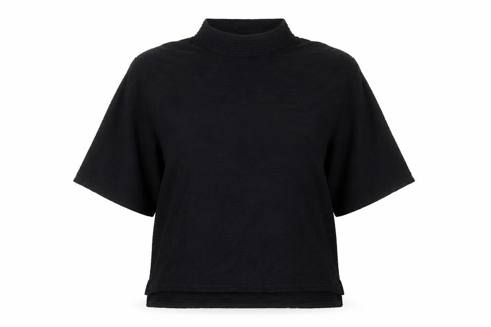 French Connection Women Black XS Mock Neck 3/4 Sleeve Blouse