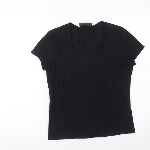 Alex & Co Womens Black Size 12 Square Neck Short Sleeve Stretch Top