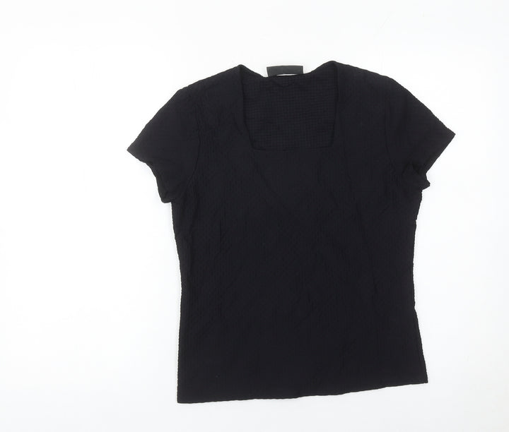 Alex & Co Womens Black Size 12 Square Neck Short Sleeve Stretch Top