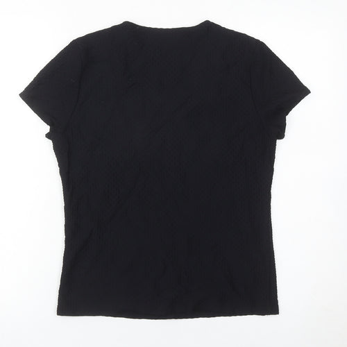 Alex & Co Womens Black Size 12 Square Neck Short Sleeve Stretch Top