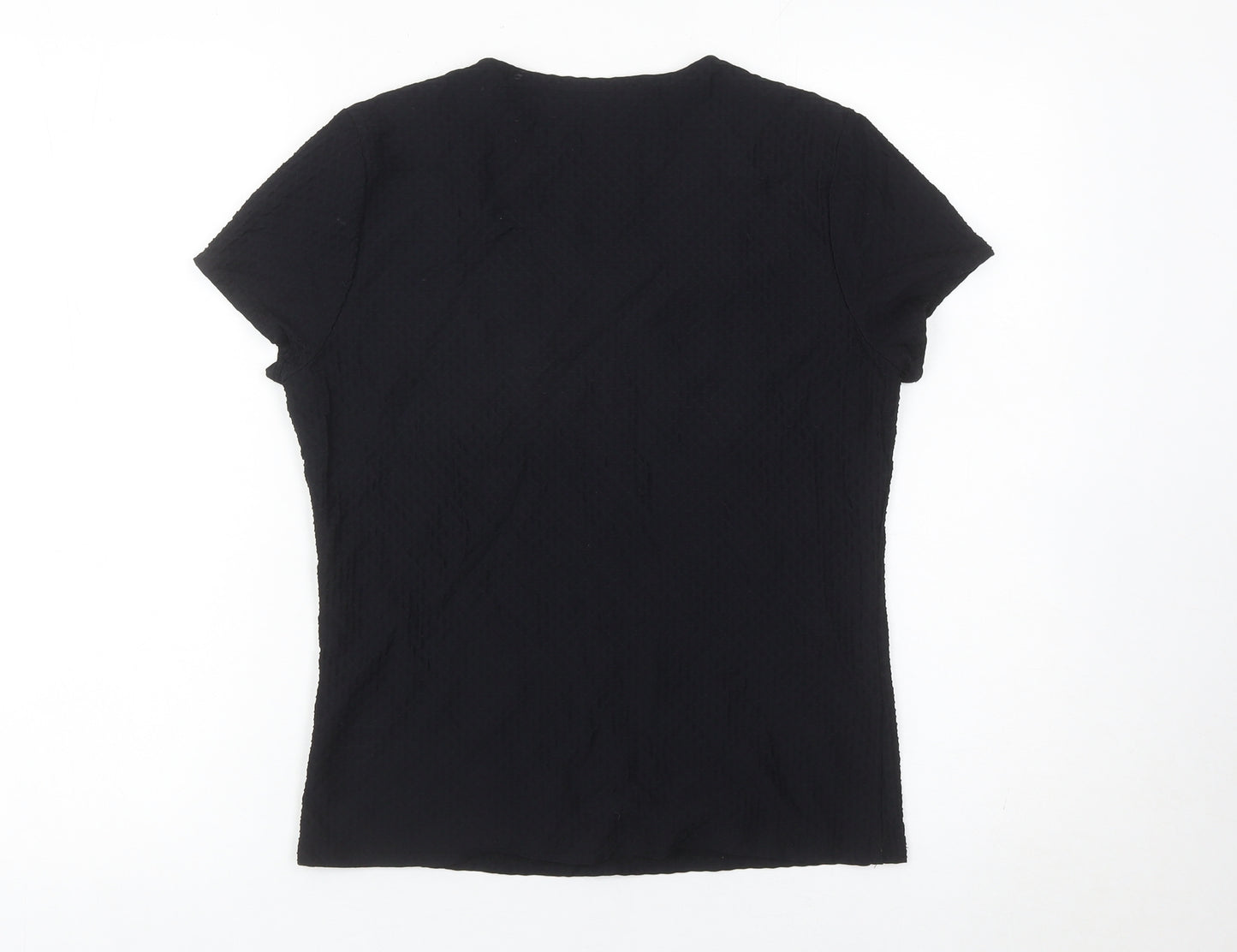 Alex & Co Womens Black Size 12 Square Neck Short Sleeve Stretch Top