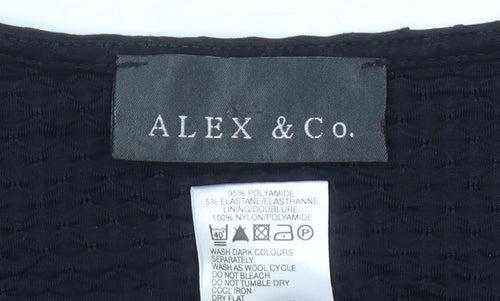 Alex & Co Womens Black Size 12 Square Neck Short Sleeve Stretch Top