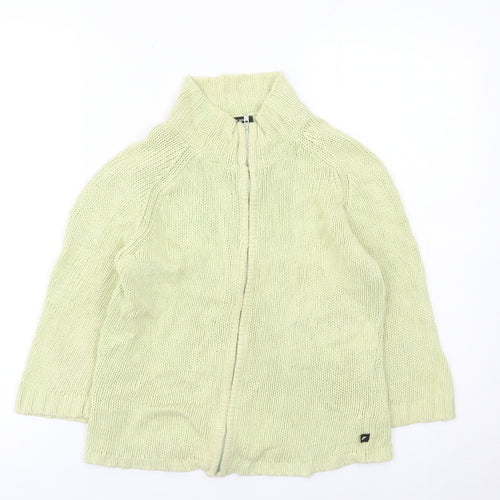 DKNY Jeans Womens Green Small Full Zip Knit Jumper Linen Cotton