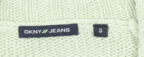 DKNY Jeans Womens Green Small Full Zip Knit Jumper Linen Cotton