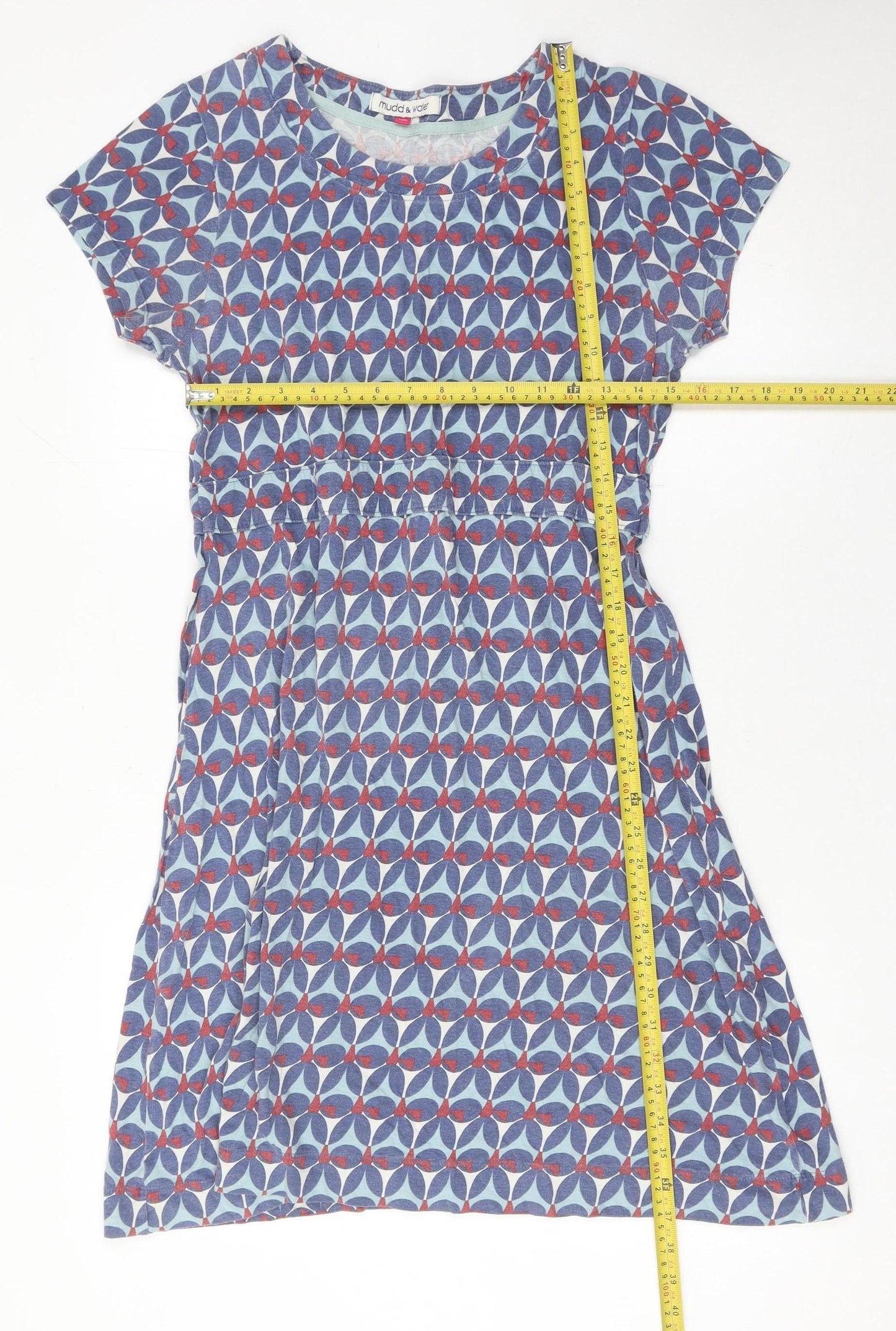 Mudd & Water Women Blue Geometric Cotton A-Line Dress Size 14
