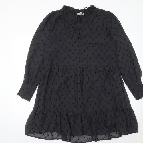 H&M Women’s Black Embroidered Shift Dress Size 8 Long Sleeve