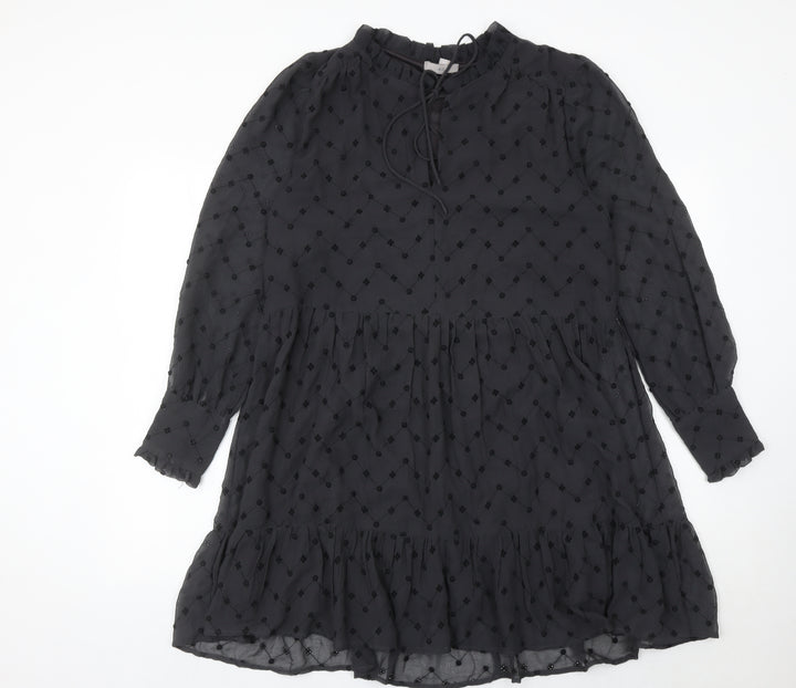 H&M Women’s Black Embroidered Shift Dress Size 8 Long Sleeve