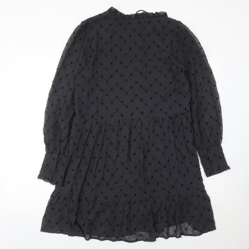H&M Women’s Black Embroidered Shift Dress Size 8 Long Sleeve