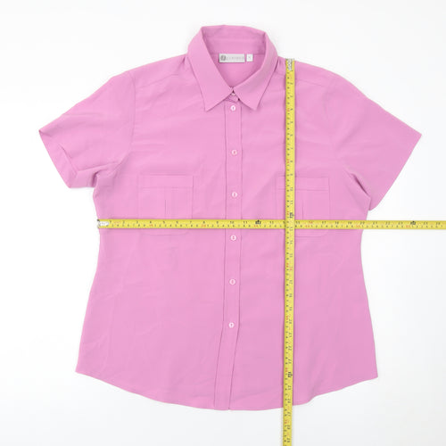 Janique Womens Pink Button-Up Short Sleeve Blouse Shirt L