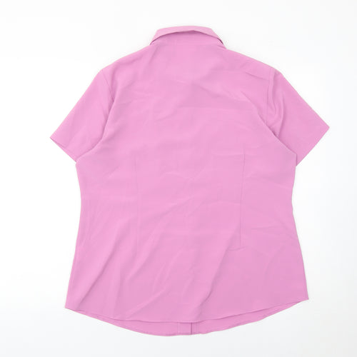 Janique Womens Pink Button-Up Short Sleeve Blouse Shirt L