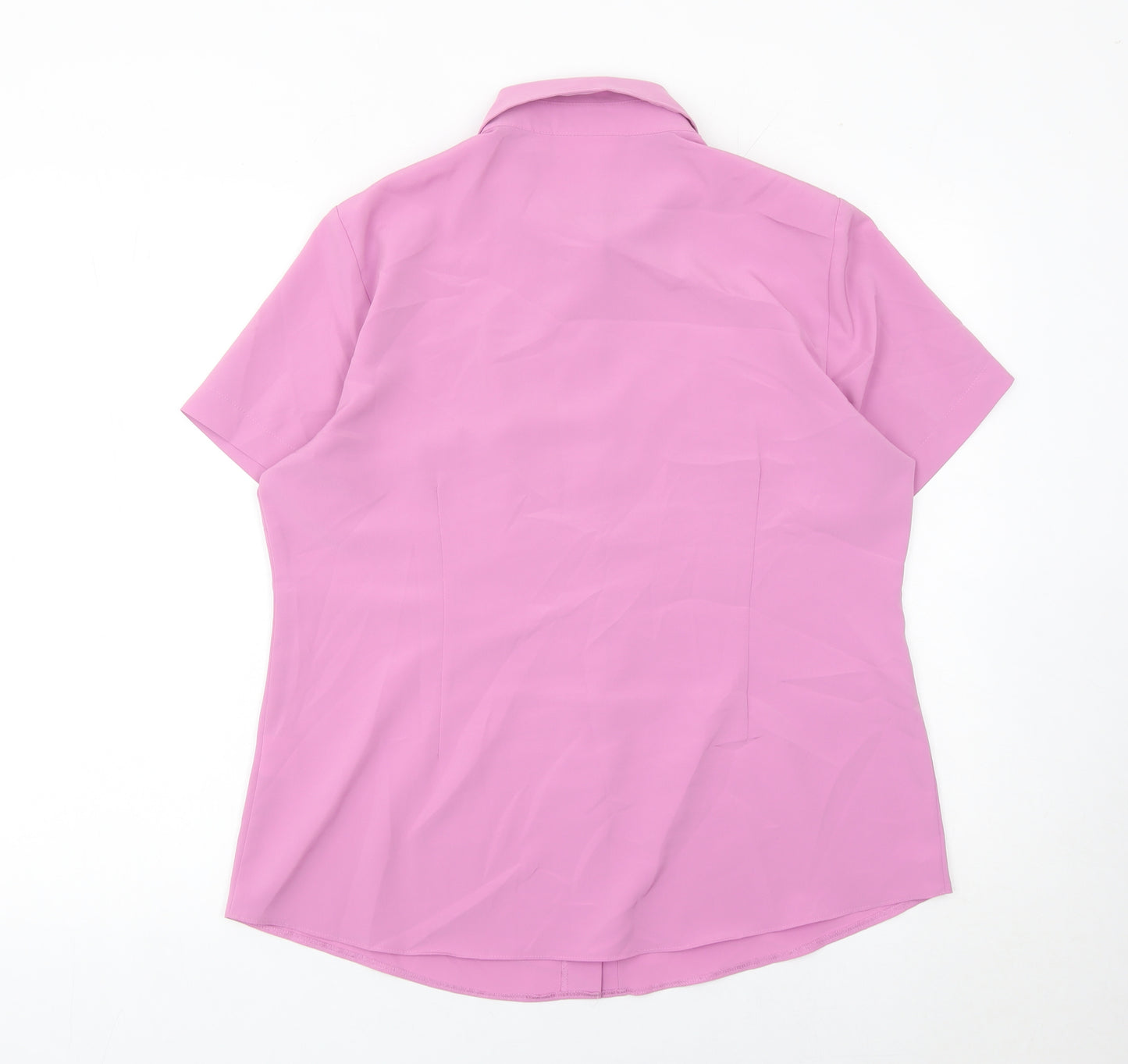 Janique Womens Pink Button-Up Short Sleeve Blouse Shirt L