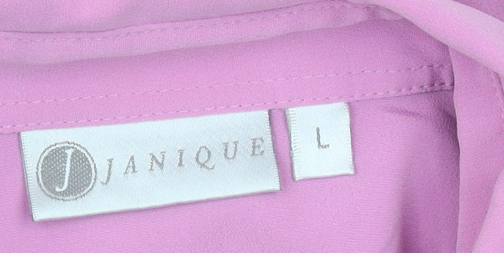 Janique Womens Pink Button-Up Short Sleeve Blouse Shirt L