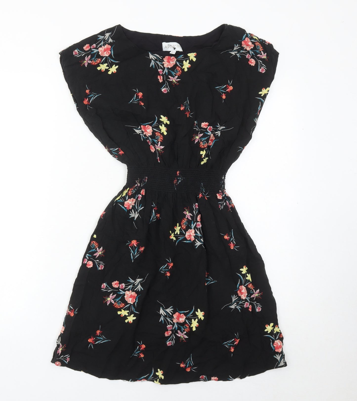 Apricot Womens Black Floral Fit & Flare Dress UK 10 Knee Length