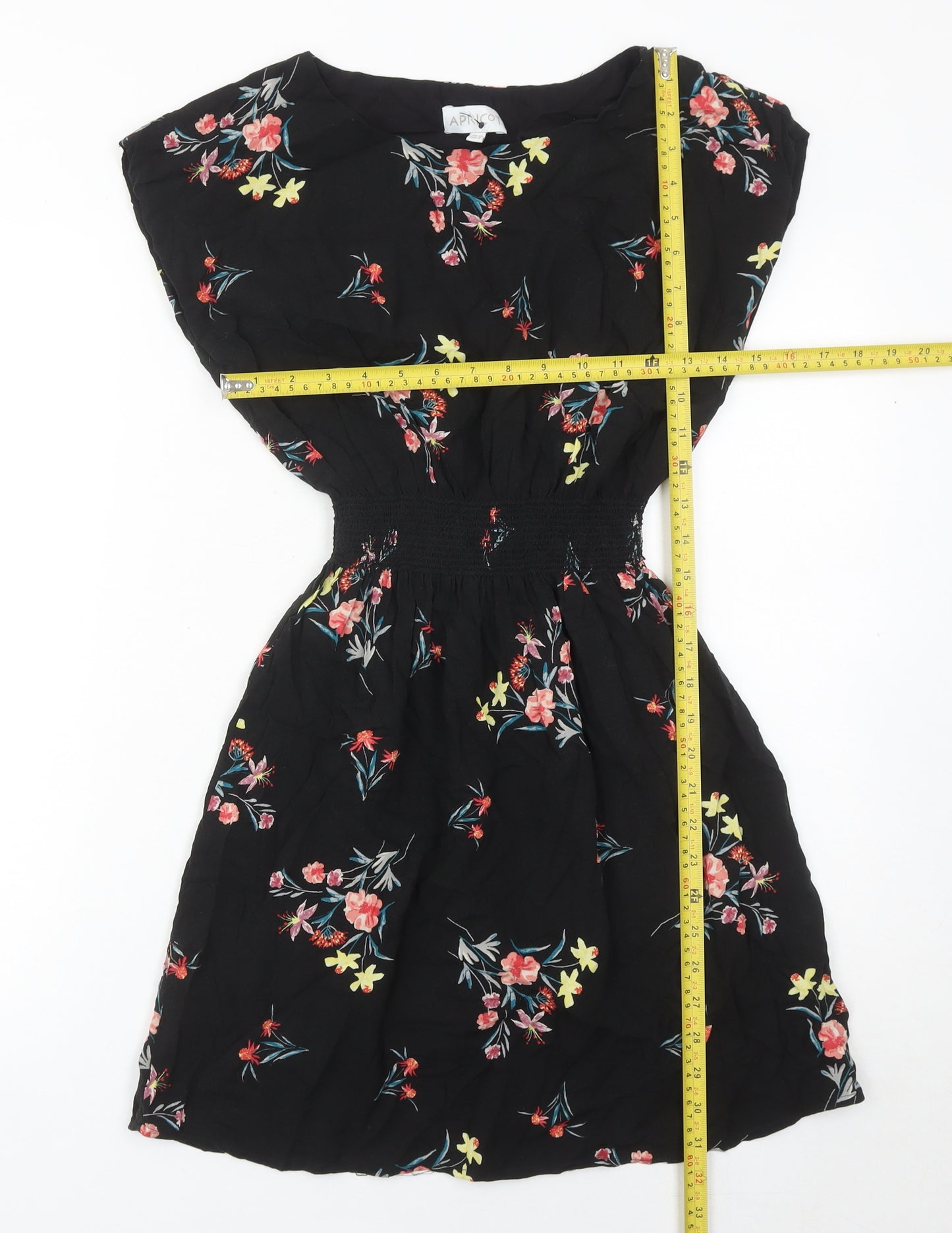 Apricot Womens Black Floral Fit & Flare Dress UK 10 Knee Length
