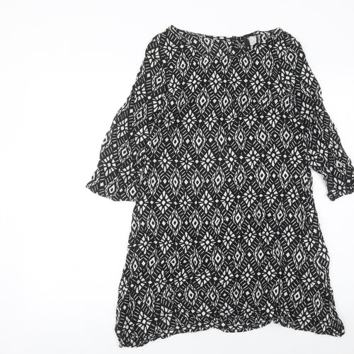 H&M Women’s Black Geometric Shift Dress Size 6 3/4 Sleeve
