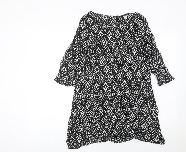 H&M Women’s Black Geometric Shift Dress Size 6 3/4 Sleeve