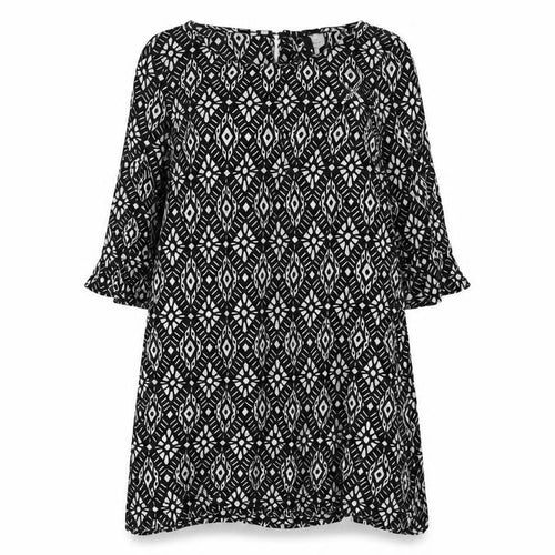 H&M Women’s Black Geometric Shift Dress Size 6 3/4 Sleeve