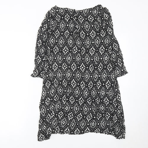H&M Women’s Black Geometric Shift Dress Size 6 3/4 Sleeve