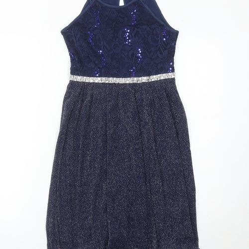 iEFiEL Girls Blue Sequin Lace A-Line Party Dress 9-10 Years Sleeveless