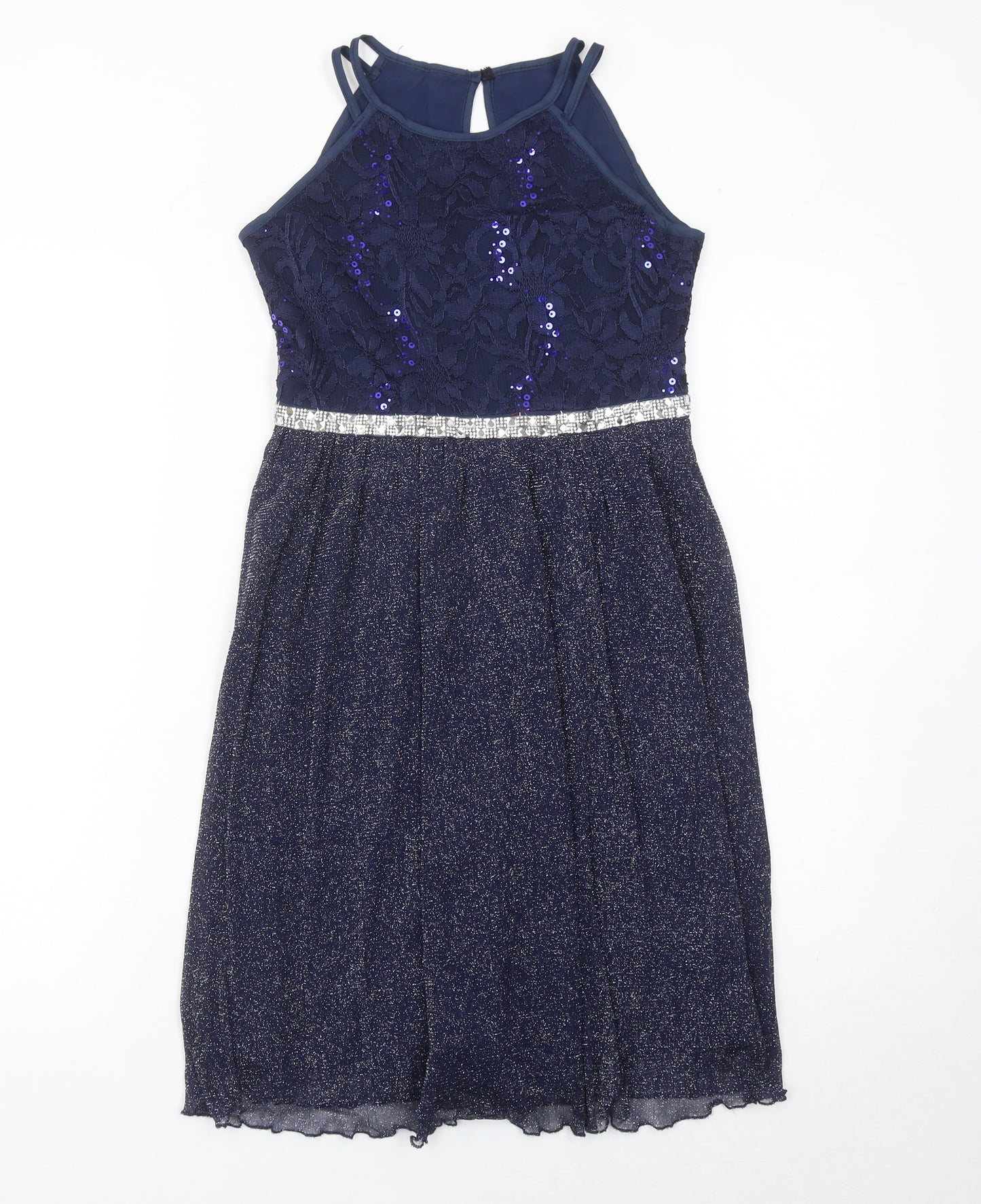 iEFiEL Girls Blue Sequin Lace A-Line Party Dress 9-10 Years Sleeveless