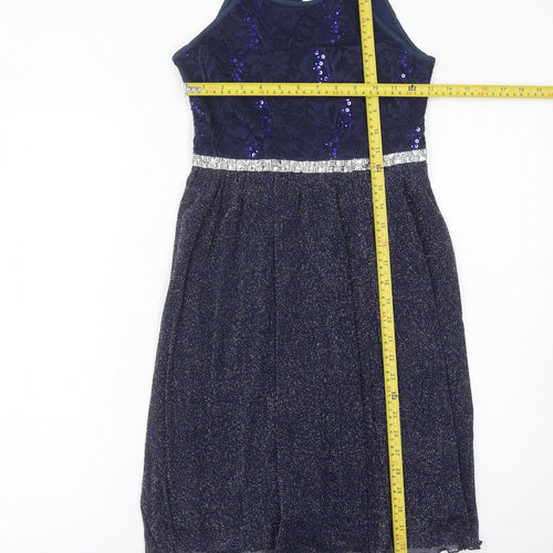 iEFiEL Girls Blue Sequin Lace A-Line Party Dress 9-10 Years Sleeveless