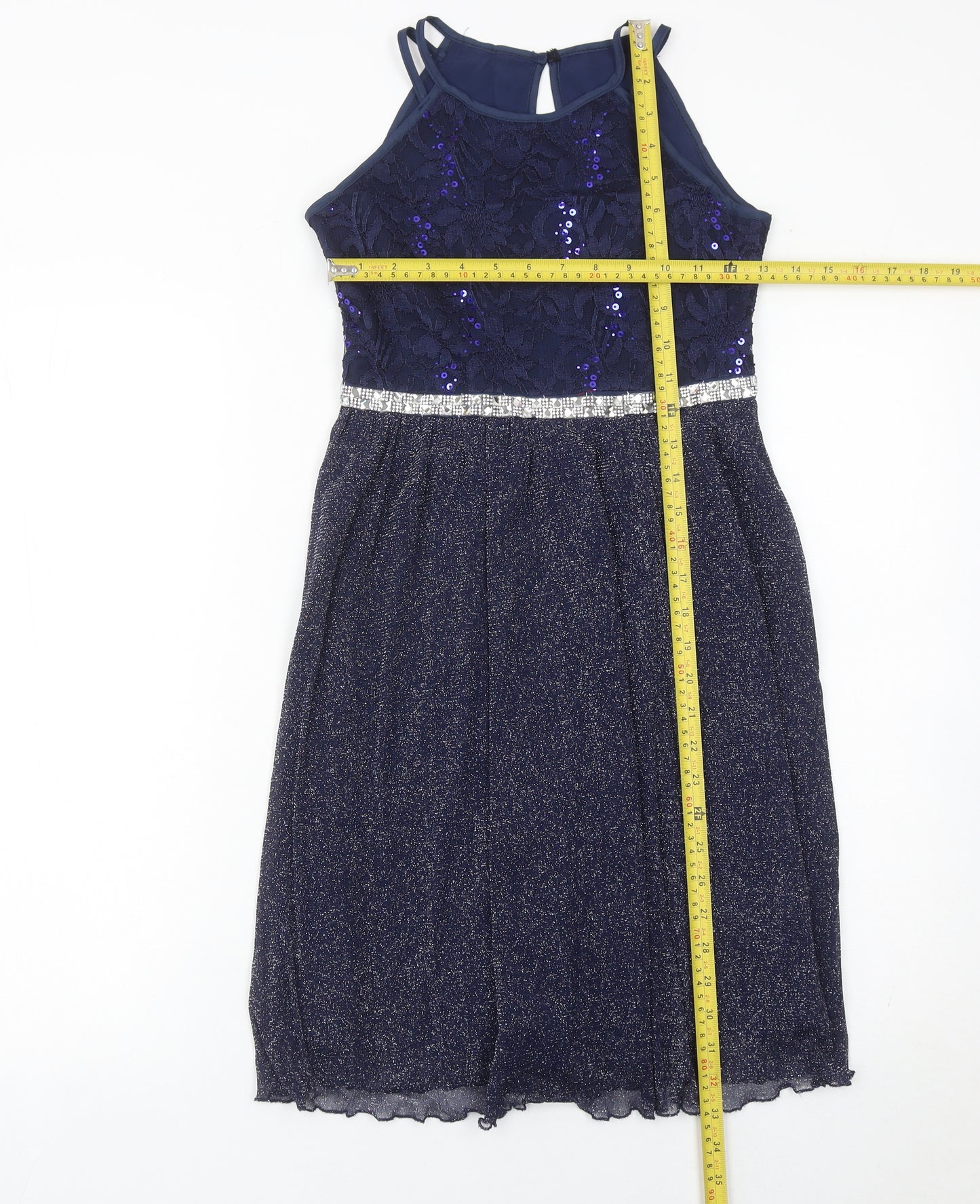 iEFiEL Girls Blue Sequin Lace A-Line Party Dress 9-10 Years Sleeveless