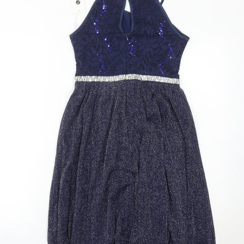 iEFiEL Girls Blue Sequin Lace A-Line Party Dress 9-10 Years Sleeveless
