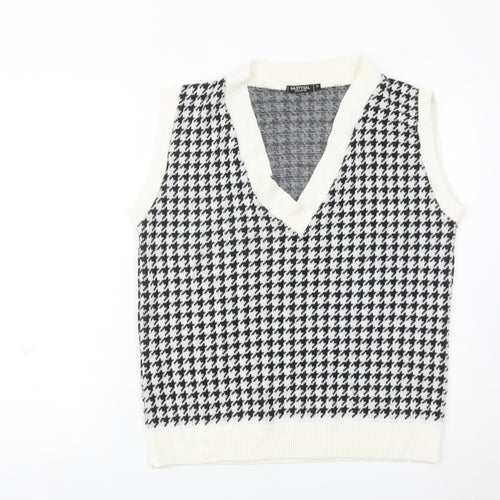 Nasty Gal Womens Black White Houndstooth Knit Sleeveless Vest M