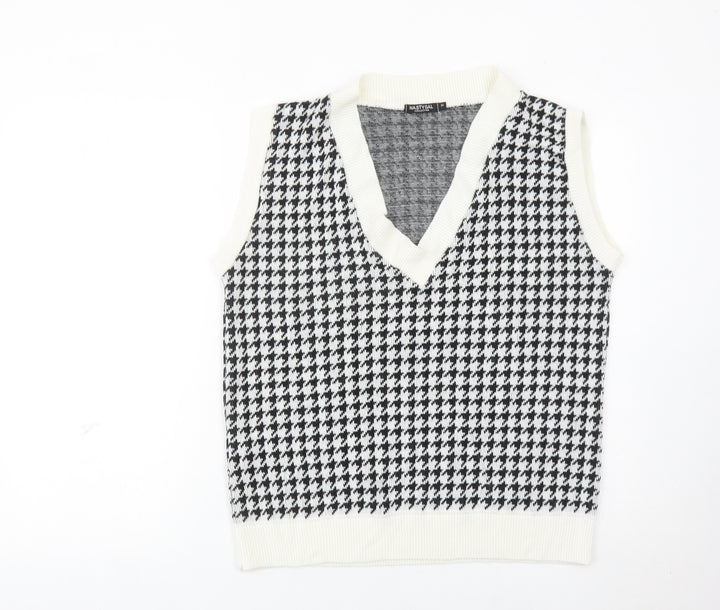 Nasty Gal Womens Black White Houndstooth Knit Sleeveless Vest M