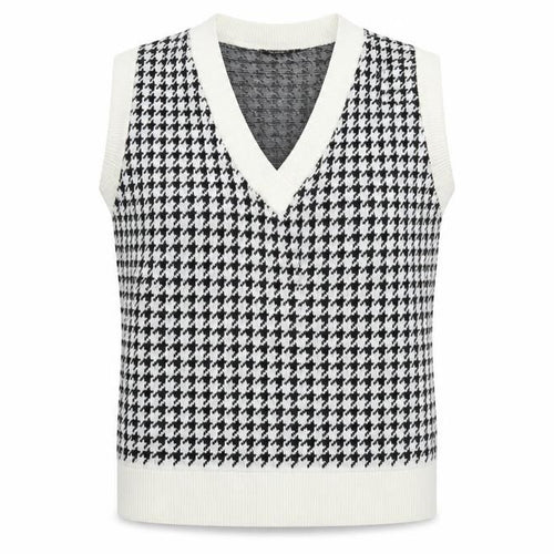 Nasty Gal Womens Black White Houndstooth Knit Sleeveless Vest M
