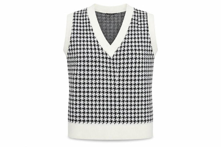 Nasty Gal Womens Black White Houndstooth Knit Sleeveless Vest M