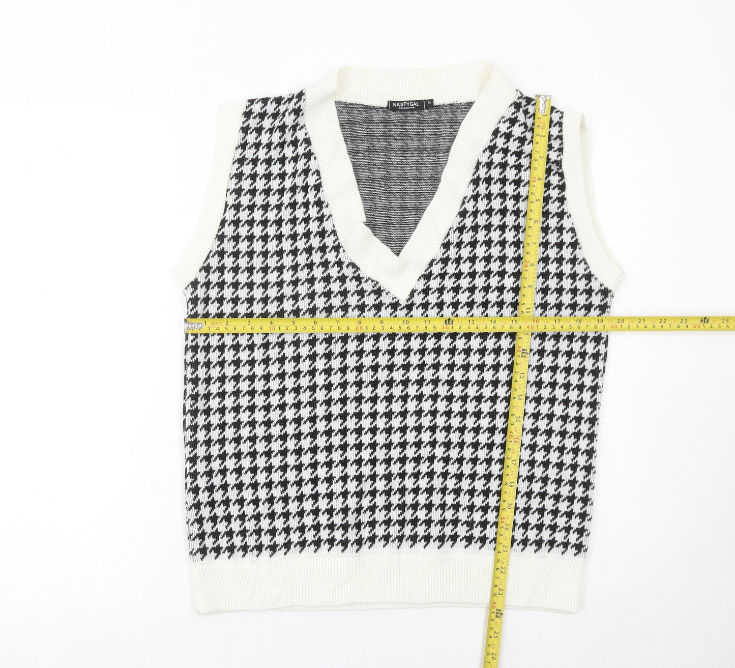 Nasty Gal Womens Black White Houndstooth Knit Sleeveless Vest M